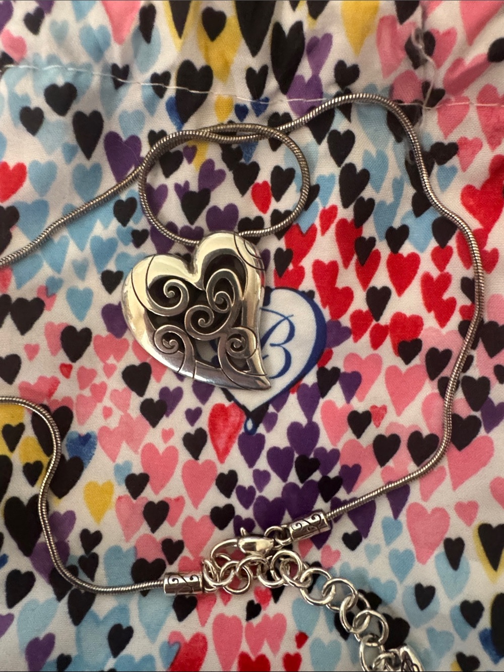 Brighton Silver Heart Scroll Pendant Necklace